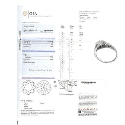 Art Deco 1.78ct Diamond Platinum Engagement Ring