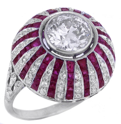 Art Deco 1.85ct Diamond Ruby Platinum Ring