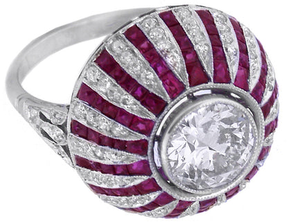 Art Deco 1.85ct Diamond Ruby Platinum Ring