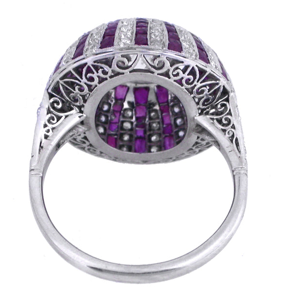 Art Deco 1.85ct Diamond Ruby Platinum Ring