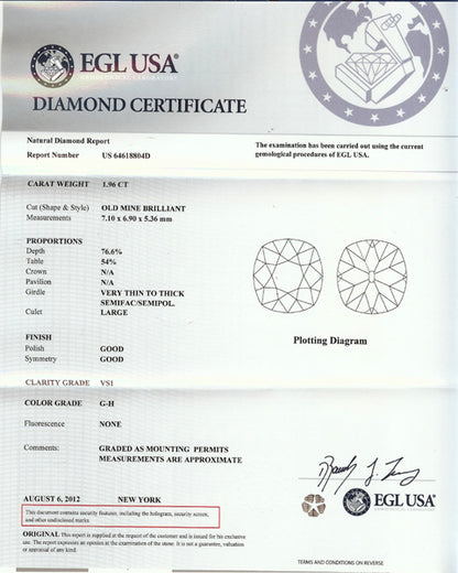 Art Deco 1.96ct Diamond Platinum Engagement Ring