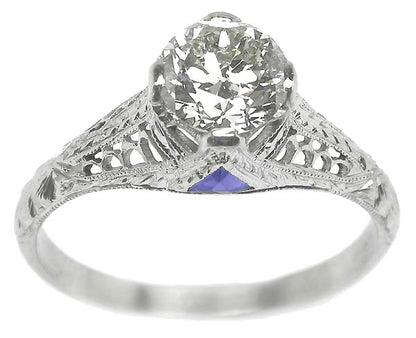Art Deco 1ct Diamond & Sapphire Platinum Engagement Ring