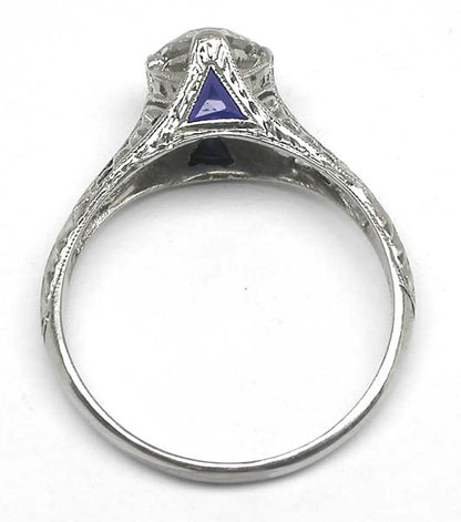 Art Deco 1ct Diamond & Sapphire Platinum Engagement Ring