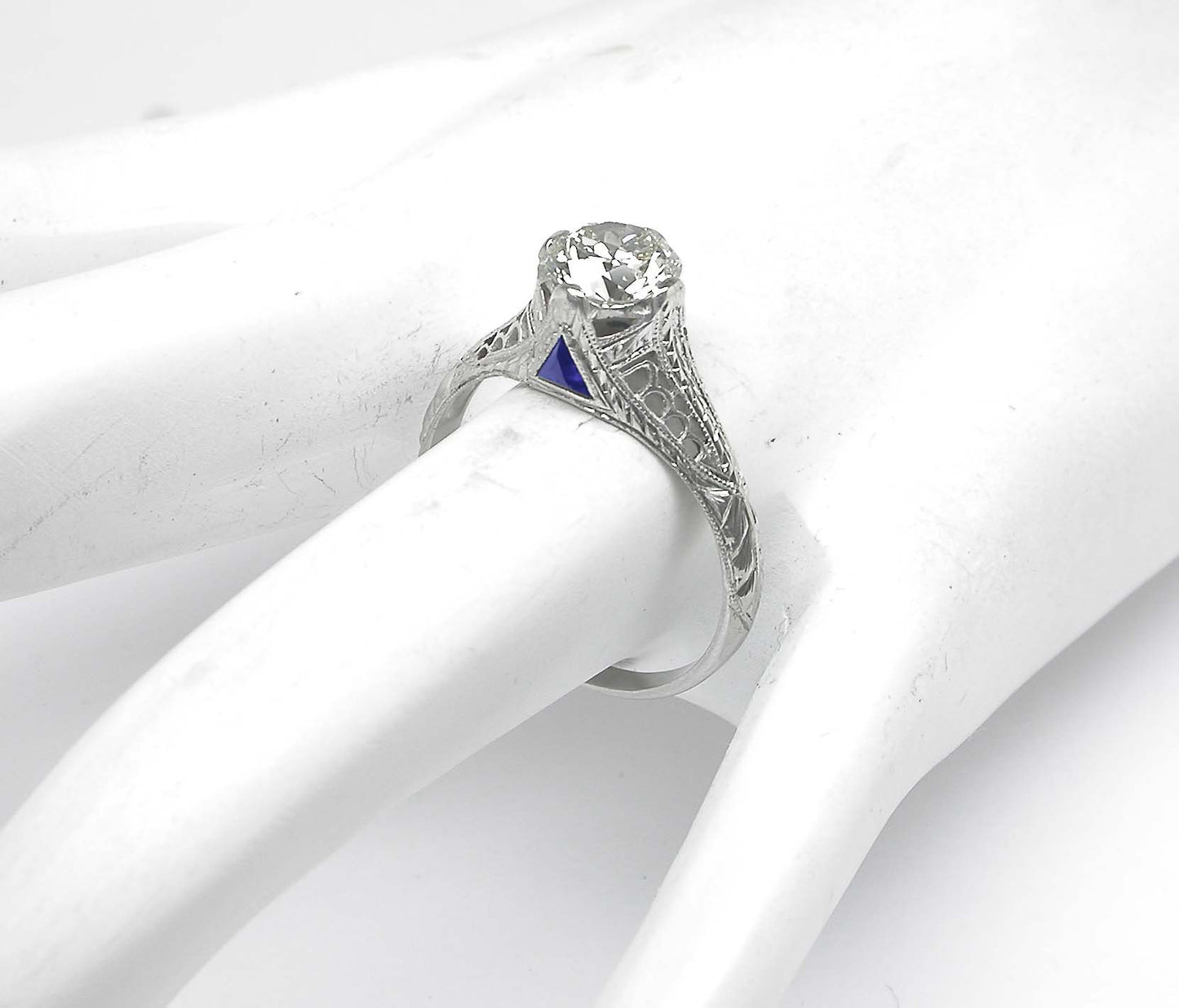 Art Deco 1ct Diamond & Sapphire Platinum Engagement Ring