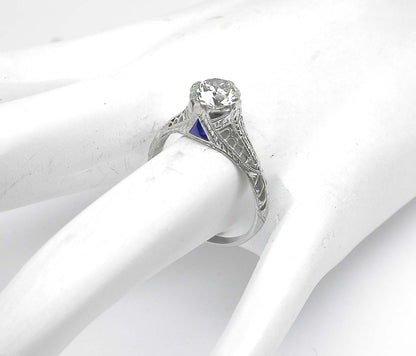 Art Deco 1ct Diamond & Sapphire Platinum Engagement Ring