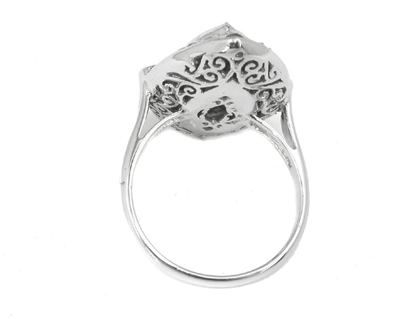 Art Deco 2.16ct Sapphire Diamond 18k White Gold Ring