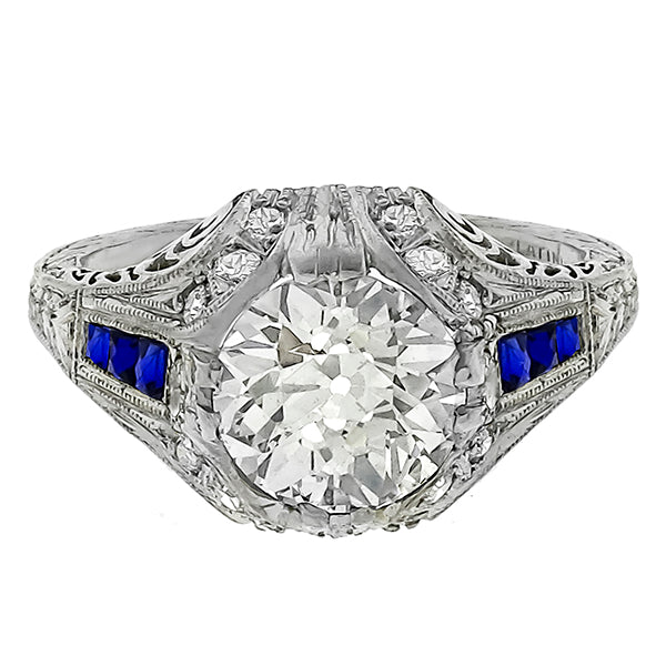 Art Deco 2.22ct Old Mine Brilliant  Diamond Platinum Engagement Ring