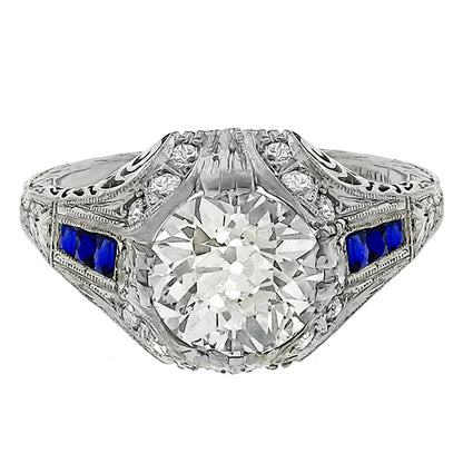 Art Deco 2.22ct Old Mine Brilliant  Diamond Platinum Engagement Ring