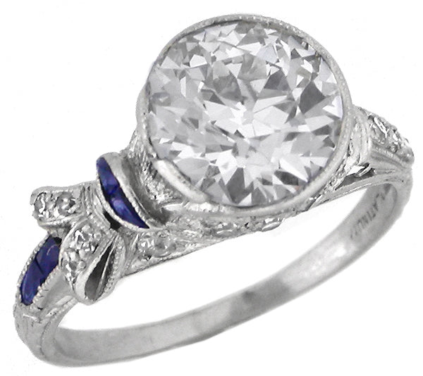 Art Deco 2.42ct Diamond Sapphire Platinum Engagement Ring