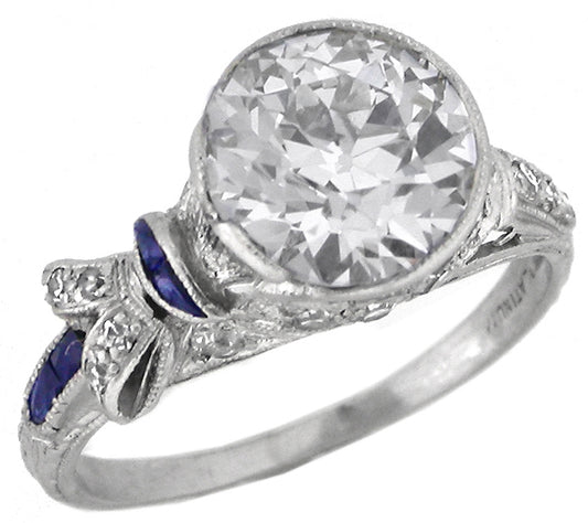 Art Deco 2.42ct Diamond Sapphire Platinum Engagement Ring