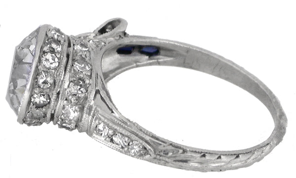 Art Deco 2.42ct Diamond Sapphire Platinum Engagement Ring