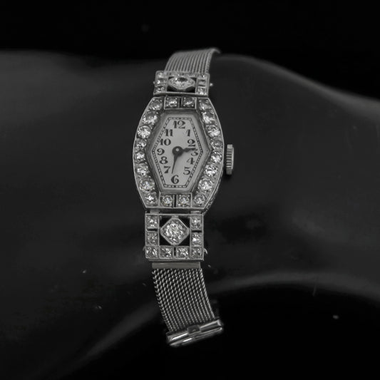 Art Deco 2.50ct Diamond Platinum Gold Watch by Girard Perregaux