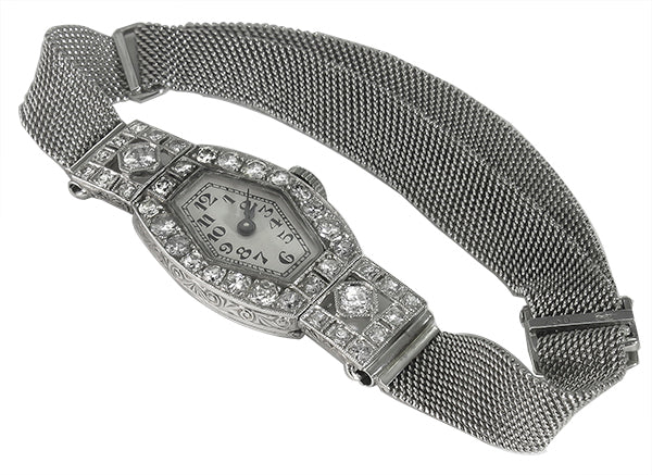 Art Deco 2.50ct Diamond Platinum Gold Watch by Girard Perregaux