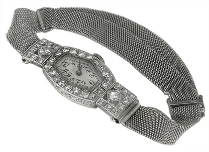 Art Deco 2.50ct Diamond Platinum Gold Watch by Girard Perregaux