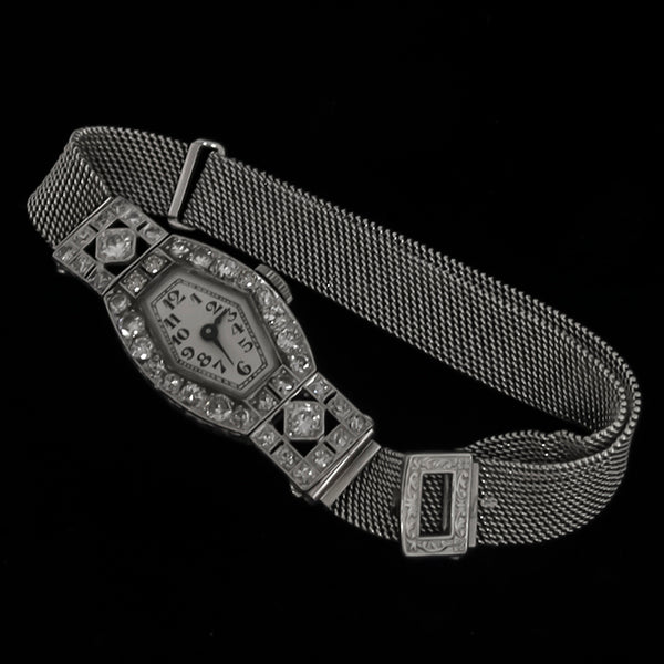 Art Deco 2.50ct Diamond Platinum Gold Watch by Girard Perregaux