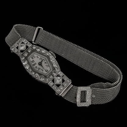 Art Deco 2.50ct Diamond Platinum Gold Watch by Girard Perregaux