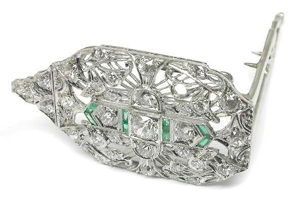 Art Deco 3.20ct Diamond & Emerald Platinum Clip