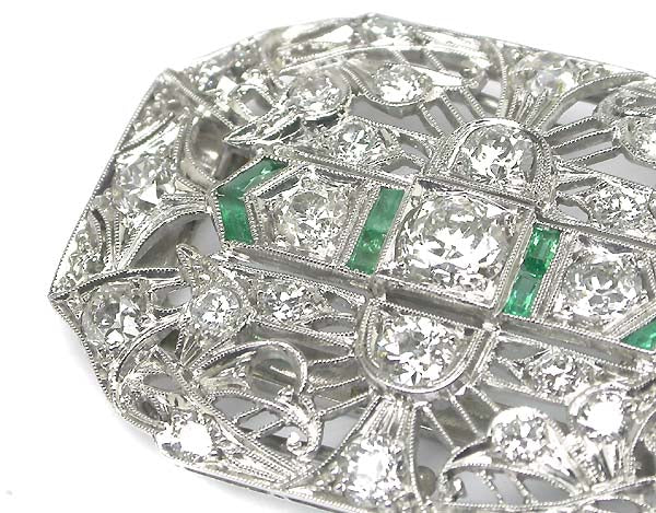 Art Deco 3.20ct Diamond & Emerald Platinum Clip