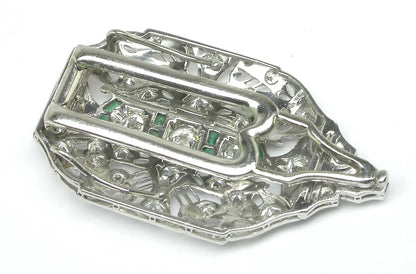 Art Deco 3.20ct Diamond & Emerald Platinum Clip