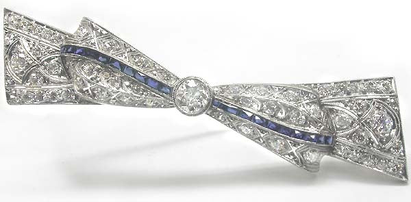 Art Deco 3.75ct Diamond and 0.80ct Sapphire Platinum Pin