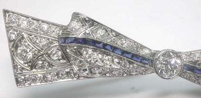Art Deco 3.75ct Diamond and 0.80ct Sapphire Platinum Pin