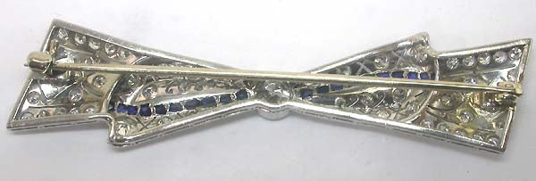 Art Deco 3.75ct Diamond and 0.80ct Sapphire Platinum Pin