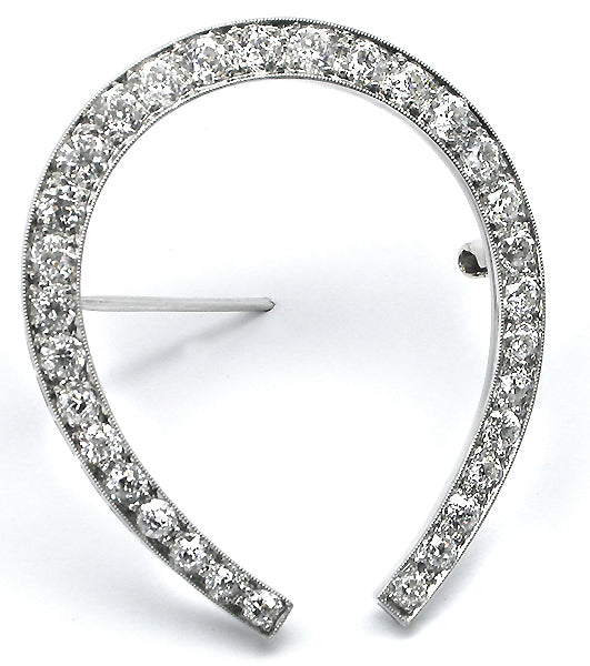 Art Deco 4.20ct Old Mine Diamond Platinum Horse Shoe Pin