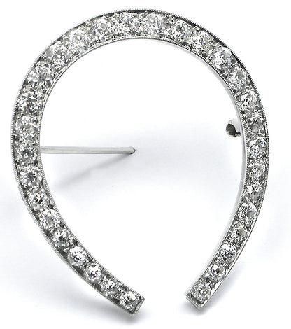 Art Deco 4.20ct Old Mine Diamond Platinum Horse Shoe Pin