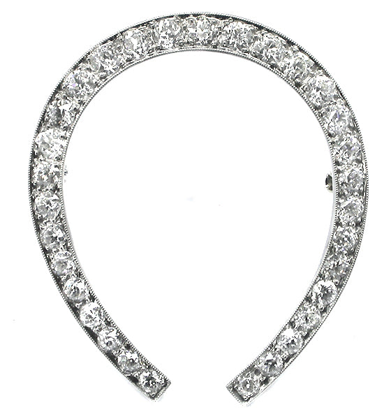 Art Deco 4.20ct Old Mine Diamond Platinum Horse Shoe Pin