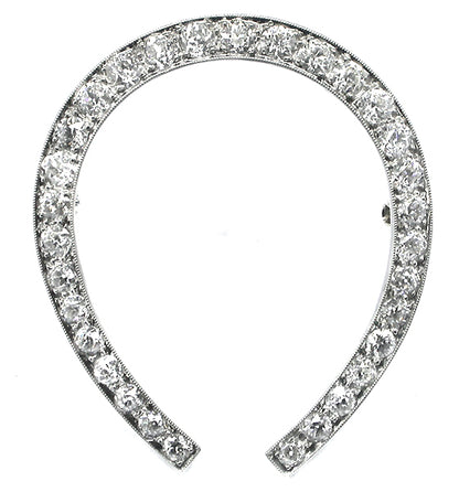 Art Deco 4.20ct Old Mine Diamond Platinum Horse Shoe Pin