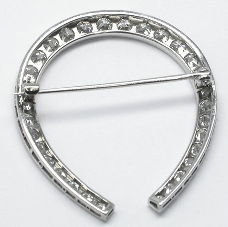 Art Deco 4.20ct Old Mine Diamond Platinum Horse Shoe Pin