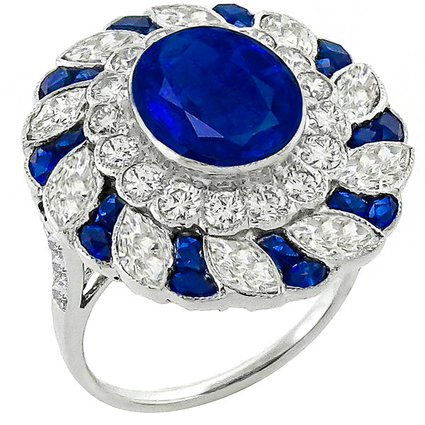 Antique Sapphire Diamond 18k White Gold Ring