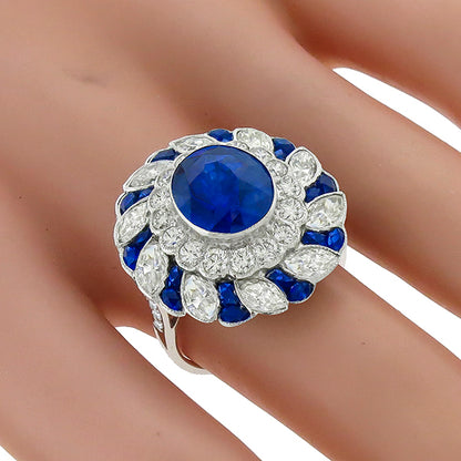 Antique Sapphire Diamond 18k White Gold Ring