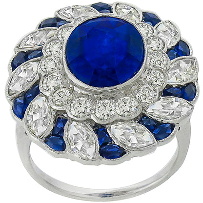 Antique Sapphire Diamond 18k White Gold Ring