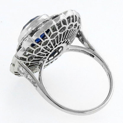 Antique Sapphire Diamond 18k White Gold Ring