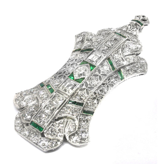 Art Deco 5.50ct Diamond & Emerald Platinum Pin/ Pendant