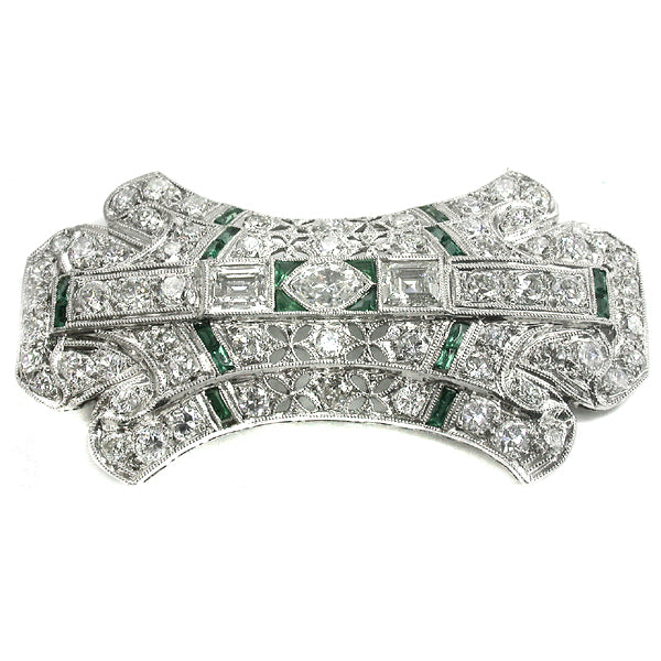 Art Deco 5.50ct Diamond & Emerald Platinum Pin/ Pendant
