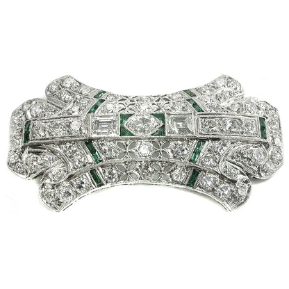 Art Deco 5.50ct Diamond & Emerald Platinum Pin/ Pendant