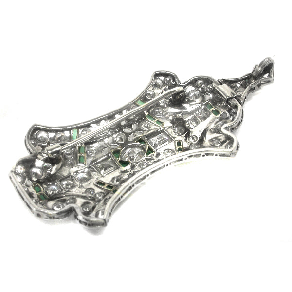 Art Deco 5.50ct Diamond & Emerald Platinum Pin/ Pendant