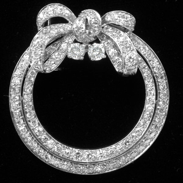 Art Deco 5.78ct Old Mine Diamond Platinum Bow Pin/ Pendant