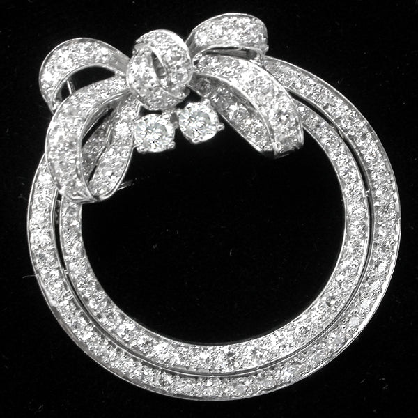 Art Deco 5.78ct Old Mine Diamond Platinum Bow Pin/ Pendant
