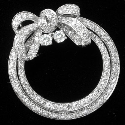 Art Deco 5.78ct Old Mine Diamond Platinum Bow Pin/ Pendant