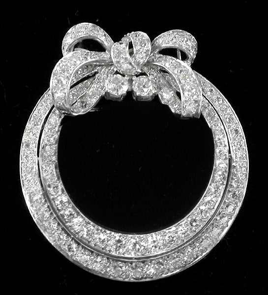 Art Deco 5.78ct Old Mine Diamond Platinum Bow Pin/ Pendant