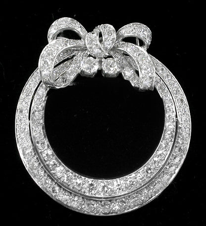 Art Deco 5.78ct Old Mine Diamond Platinum Bow Pin/ Pendant