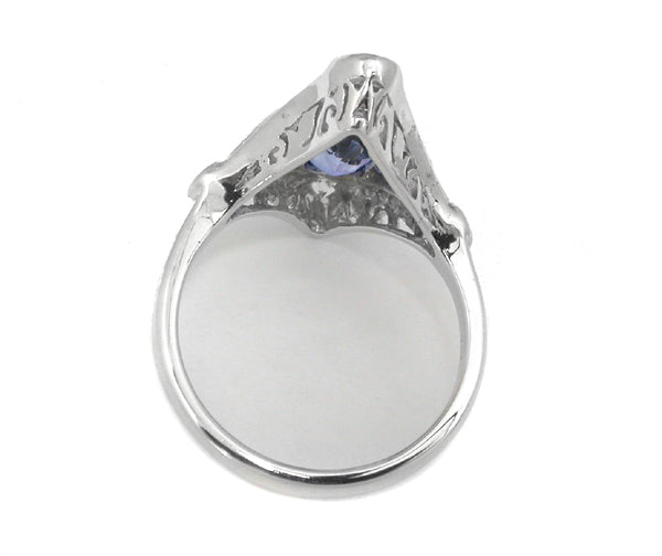 Art Deco Ceylon Sapphire Diamond 18k White Gold Ring