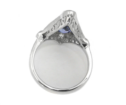 Art Deco Ceylon Sapphire Diamond 18k White Gold Ring