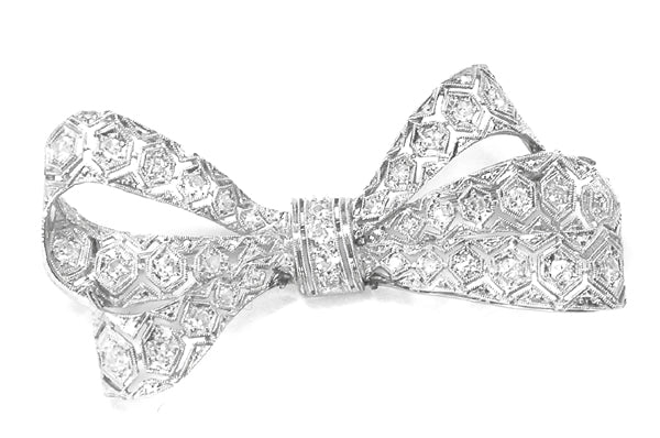 Art Deco  Diamond Platinum Bow Pin