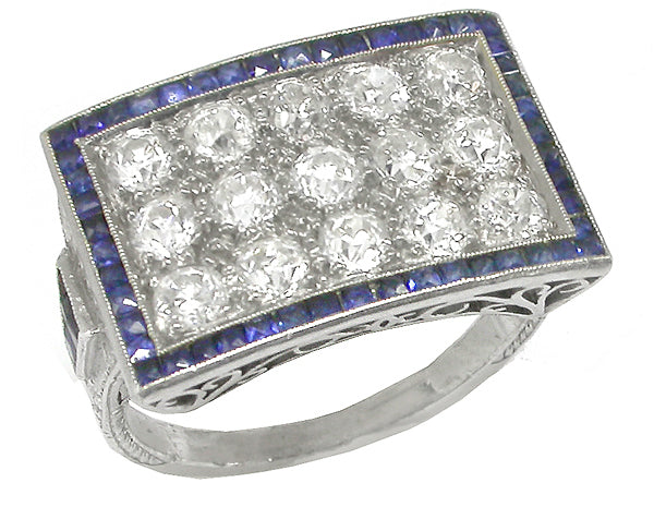 Art Deco  Diamond Sapphire Platinum Ring