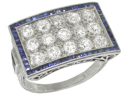 Art Deco  Diamond Sapphire Platinum Ring