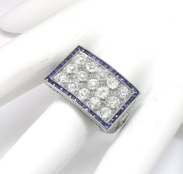Art Deco  Diamond Sapphire Platinum Ring